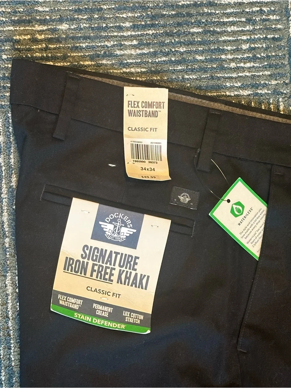 Men’s Dockers Pants 34x34 Black Straight Signature Khakis NWT $49.99 Classic Fit
